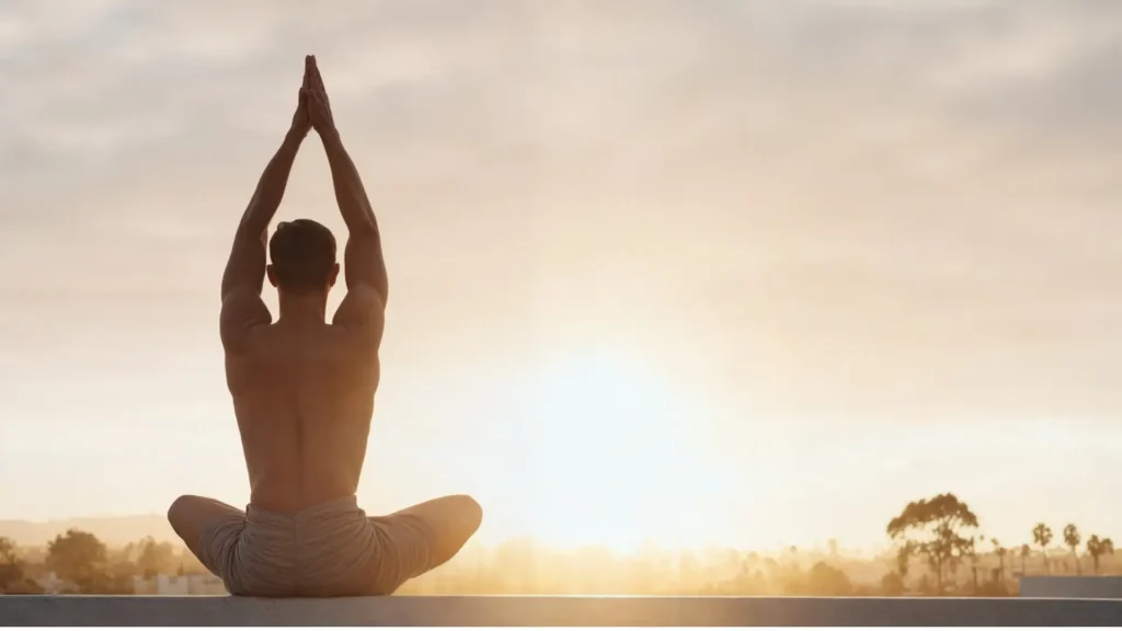 mężczyzna uprawiający jogę