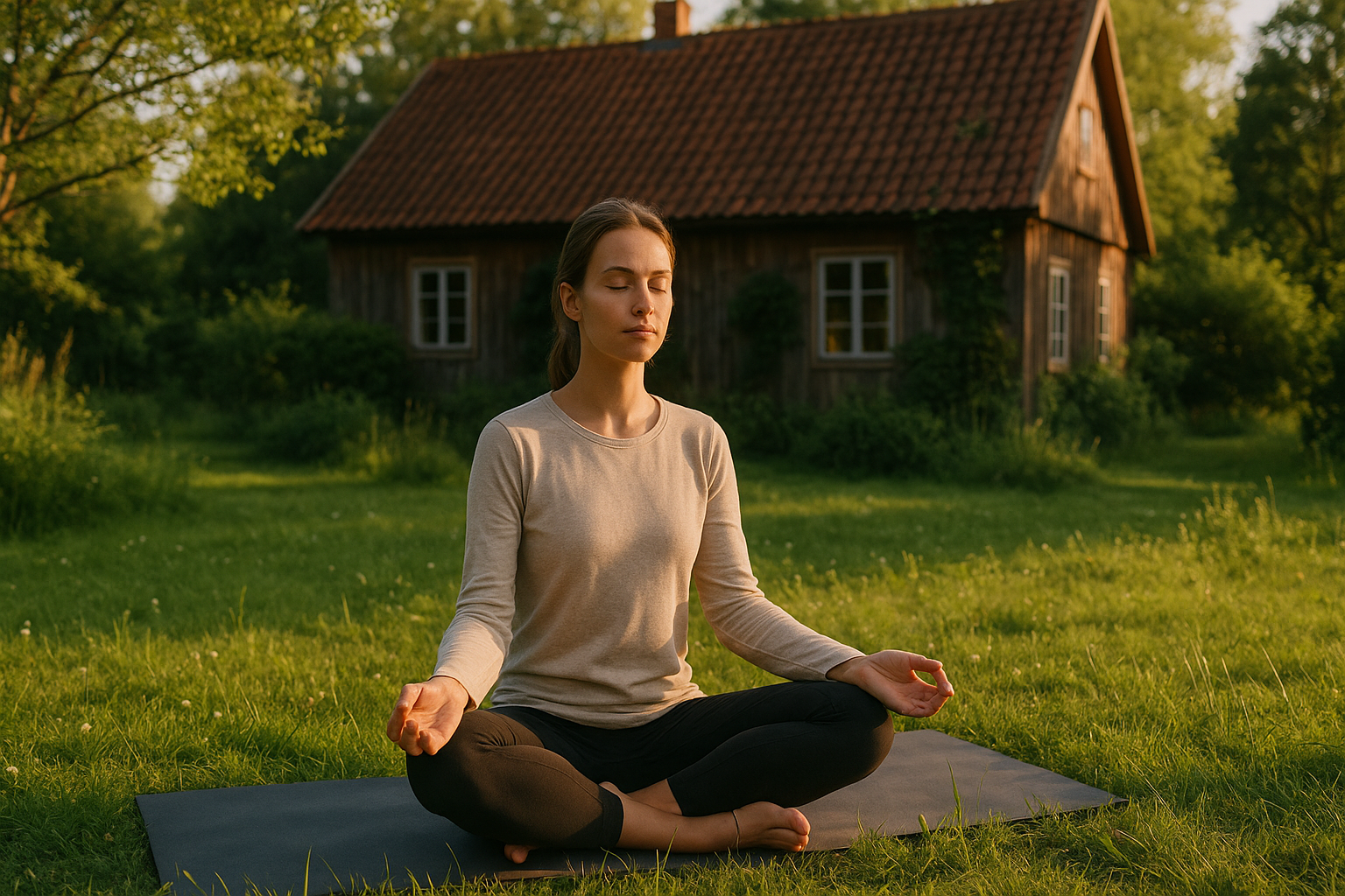 Osoba praktykująca jogę w naturze podczas spokojnego weekendu z medytacją na Warmii